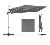 COSTWAY Parasol Déporté 3x3M, Carré de Jardin Avec Base en Croix, Inclinable 5 Angles et Hauteurs Réglables, Excentré Rotatif à 360° Avec Manivelle et Double Toit (Gris)