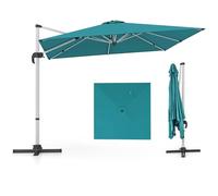 COSTWAY Parasol Déporté 3x3M, Carré de Jardin Avec Base en Croix, Inclinable 5 Angles et Hauteurs Réglables, Excentré Rotatif à 360° Avec Manivelle et Double Toit (Bleu)