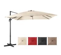 COSTWAY Parasol Déporté 3x3M, Inclinable de Jardin Extérieur, 8 Baleines en Acier, Rotation 360°, Toit de Ventilation, Pied Croisé, Tissu Anti-UV, H273 cm (Beige)