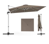 COSTWAY Parasol Déporté 3x3M, Parasol de Jardin Carré avec Base en Croix, Parasol Inclinable avec 5 Angles et Hauteurs Réglables, Parasol Excentré Rotatif à 360° avec Manivelle et Double Toit(Brun)