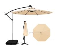 COSTWAY Parasol Déporté 3x3M, Parasol de Jardin Extérieur 40 LED Solaire avec 2 Sacs de Sable, Protection UV, Socle en Croix, Inclinable, Manivelle, pour Balcon, Jardin, Terrasse, Plage (Beige)