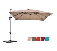 COSTWAY Parasol Déporté Carré 3M avec Base en Croix Poteau en Aluminium Rotatif à 360° Manivelle Inclinable 8 Baleines Brun