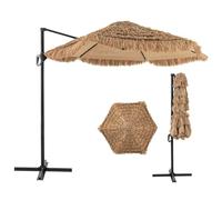 COSTWAY Parasol Déporté Hexagonale, Parasol Chaume de Jardin Exterieur avec Manivelle, Style Hawaïen avec Toit Aéré, Protection Solaire, pour Piscine, Jardin, Terrasse, Plage