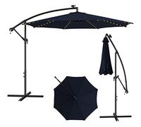 COSTWAY Parasol Déporté Inclinable 3M, Parasol de Plage 112 Lumières LED, Panneau Solaire,Base Croisée Manivelle,Verrou de Sécurité, pour Balcon Jardin Terrasse Plage (Marine)
