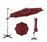 Costway Parasol Déporté Inclinable Dia.339x260cm Avec Base Croisée Rotation À 360°Manivelle, 8 Baleines Pour Terrasse Jardin Rouge Multicolore