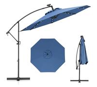 COSTWAY Parasol Déporté Professionnel 3M, Grand Parasol de Jardin Extérieur 32 LED Solaire avec Manivelle, Inclinable et Rotation à 360°, Base Croisée, pour Patio, Terrasse, Balcon (Bleu Clair)