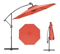 COSTWAY Parasol Déporté Professionnel 3M, Parasol de Jardin Extérieur 32 LED Solaire avec Manivelle, Inclinable et Rotation à 360°, Socle en Croix, pour Patio, Terrasse, Balcon (Orange)