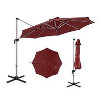 COSTWAY Parasol Déporté Rond Φ339CM avec Base en Croix, Inclinable 5 Angles et Hauteurs Réglables, Rotatif à 360° avec Manivelle et Double Toit (Rouge)
