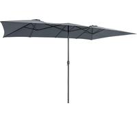 COSTWAY Parasol double 426x265cm, Parasol de jardin rectangulaire protection UV, Parasol de terrasse avec manivelle, Parasol de marché anthracite