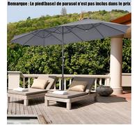 COSTWAY Parasol Double de Jardin XXL - 470x280x245 cm, avec 12 Baleines, Système à Manivelle, Cadre Métal, Toile Polyester, Gris