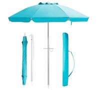 parasol de plage inclinable giantex bleu Ø198cm protection UV 50+ avec bouton poussoir et sac de transport pour patio,piscine,jardin Bleu