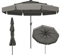 COSTWAY Parasol LED 300cm, parasol de jardin à 3 étages avec manivelle & volant, pliable des deux côtés à 35°, parasol de marché résistant au vent stable Gris