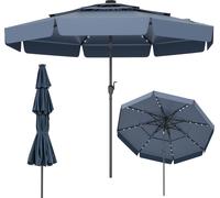 COSTWAY Parasol LED 300cm, parasol de jardin à 3 étages avec manivelle & volant, pliable des deux côtés à 35°, parasol de marché résistant au vent stable Marine