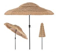 COSTWAY Parasol Paille PE Inclinable 275 cm, Style Hawaïen Exotique | 12 Couches, 8 Baleines, Parasol de Jardin Exterieur en Polyester, Manivelle, Toit Ventilé Solaire pour Terrasse Plage Piscine