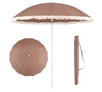 COSTWAY Parasol Plage avec Franges 215 cm, Parasol de Jardin Exterieur Inclinable à 30°, Protection Solaire, 12 Baleines en Métal, Sac de Transport, Style Bohème pour Terrasse Balcon Piscine (Marron)