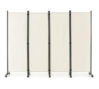 COSTWAY Paravent à Roulette 4 Panneaux Pliable, Cloison de Séparation Pièce sur Pied Protéger Privée, 225 x 173 CM Blanc