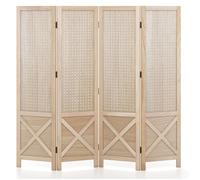 COSTWAY Paravent Interieur 4 Panneaux 153,5 x 144 cm, Pliable, Coussinets Antidérapants, Closion de Separation, Naturel