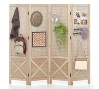 COSTWAY Paravent Interieur 4 Panneaux 153,5 x 144 cm, Separateur de Pieces Pliable en Bois de Paulownia, Coussinets Antidérapants, Closion de Separation Interieur pour Chambre Salon Bureau