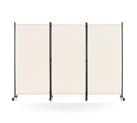 COSTWAY Paravent Intérieur à 3 Panneaux Pliable Détachables 262x180cm, Cloison de Séparation à 8 roulettes Cadre en Fer Fibre de Polyester, Facile à Déplacer et à Assembler (Beige)