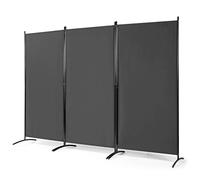 COSTWAY Paravent Interieur Exterieur 3 Panneaux 260 x 183 cm, Cloison de Separation Interieur Pliable, Double Charnières en Acier, Tissu Polyester, Separateur de Pieces pour Salon Bureau(Gris foncé)