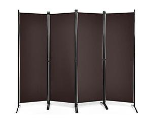 COSTWAY Paravent Interieur Exterieur 4 Panneaux 220 x 173 cm, Cloison de Separation Interieur Pliable, Pieds Rotatifs à 360°, Tissu Polyester, Separateur de Pieces pour Salon Bureau Balcon (Café)