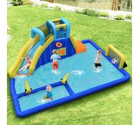 Costway Parc aquatique gonflable Costway Château gonflable 6 en 1 avec toboggan aquatique 526 x 373 x 203 cm bleu + jaune