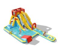 Costway Parc Aquatique Gonflable Double Toboggan À Jeu De Surf,Jeu De Basket-Ball,Pistolet À Eau, Mur D'escalade Anneaux De Natation