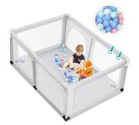 COSTWAY Parc Bébé 120x190x68CM avec 2 Anneaux 2 Portes à Fermeture Eclair 50 Balles Pieds Antidérapantes Filet Respirant Gris