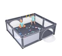 COSTWAY Parc Bébé 206x185,5x68 CM avec 4 Poignées Porte à Fermeture Éclair 50 Balles Non-toxique Ventouses Antidérapantes Gris Foncé