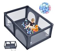 COSTWAY Parc Bébé, Aire d'Activités Portable pour Enfants avec Porte de Sécurité, Parois en Maille Respirante, Ventouses Antidérapantes et 50 Boules Colorées (120 x 190 x 68 cm, Gris Foncé)