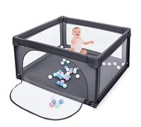 COSTWAY Parc Bébé, Aire d'Activités Portable pour Enfants avec Porte de Sécurité, Parois en Maille Respirante, Ventouses Antidérapantes et 50 Boules Colorées (126 x 126 x 68 cm, Gris Foncé)