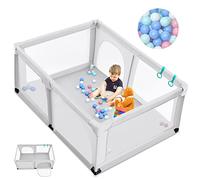 COSTWAY Parc Bébé avec 2 Poignées et 50 Balles Colorées, Aire de Jeu en Maille avec Porte de Sécurité, Ventouses Antidérapantes pour Intérieur Extérieur (120 x 190 x 68 cm, Gris)