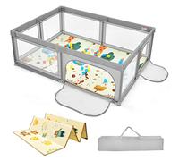 COSTWAY Parc Bébé avec Coussin Antidérapant, Centre d'Activités Portable avec Porte de Sécurité, Parois en Maille Respirante, Ventouses Antidérapantes et 50 Boules Colorées (205 x 147 x 68 cm)