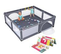 COSTWAY Parc Bébé en Tissu Oxford avec Tapis Licorne Antidérapant, Centre d'Activité Enfants avec 4 Poignées, Maille Respirante, 50 Boules, Sac de Transport pour Bébé 0-3 Ans(206 x 185,5 x 68 cm)