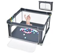COSTWAY Parc Bébé Pliable 124 x124cm en Tissu Oxford avec 4 Poignées Maille Respirante, 50 Balles Océaniques 10-72 Mois Gris Foncé