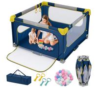COSTWAY Parc Bebe Pliable avec 50 Balles Océaniques, Parc Enfant sans BPA pour Tout-petits avec Portail Zippé, 4 Anneaux de Traction, Clôture Large en Tissue Oxford