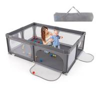 COSTWAY Parc Bébé sans BPA Tissu Oxford 206×147×68,5cm avec 2 Compartiments 50 Balles Océaniques Colorées Sac de Rangement Gris