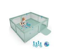Costway Parc Bébé Xl 200 X 180cm Sans Bpa Porte Grillagée Et Porte En Tissu Oxford 4 Anneaux,50 Balles Océaniques 10 Mois+ Vert Multicolore