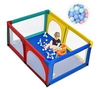 COSTWAY Parc de Jeu pour Bébé, Aire d'Activités Portable pour Enfants avec Porte de Sécurité, Parois en Maille Respirante, Ventouses Antidérapantes et 50 Boules Colorées (190 x 120 x 69 cm, Coloré)