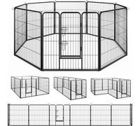 COSTWAY Parc pour chiots hauteur 80cm, 8 pièces parc pour chiots pliable avec porte verrouillable, parc pour chiens chats lapins métal noir