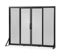 COSTWAY Pare Feu Cheminée avec Portes Coulissantes, Écran de Cheminée en Métal, Pare-étincelles en Maille, Grille de Protection pour Poêle, Cadre de Support Triangulaire (96 x 79 cm)