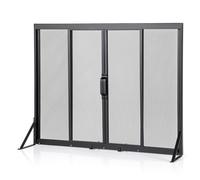 COSTWAY Pare Feu Cheminée avec Portes Coulissantes, Écran de Cheminée en Métal, Pare-étincelles en Maille, Grille de Protection pour Poêle, Cadre de Support Triangulaire (89 x 72 cm)