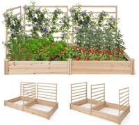 COSTWAY Parterre surélevé avec 2 jardinières et 3 supports pour plantes grimpantes, Set de jardinières en bois d'extérieur 222x114x110cm