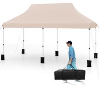 COSTWAY Pavillon 3x6m, tente de réception pliante hydrofuge, stable, protection UV 50+, réglable en hauteur, pavillon de jardin avec sac de transport Beige