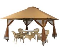 COSTWAY Pavillon 4x4m, Pavillon de jardin avec parois latérales en filet, protection UV 50+, Pop-Up Pavillon pliable réglable en hauteur, sac de transport à roulettes inclus, pour jardin, terrasse, ar
