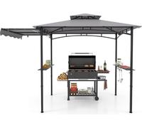 COSTWAY Pavillon de barbecue résistant aux intempéries, abris pour barbecue avec store latéral, double toit, étagères latérales, crochet & ouvre-bouteille 318x153x250cm