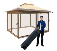 COSTWAY Pavillon de Jardin Instantanée 3,6x3,6 m-Parois en Maille sur 4 Côtés-3 Hauteurs-Sac de Transport à Roulettes-Dessus Ventilé