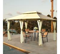 COSTWAY Pavillon métallique 3x4m, pavillon de jardin avec 4 parois latérales amovibles, tente de jardin de luxe, tente de réception stable, bâche de toit pour pique-nique, barbecue, mariages (Beige)