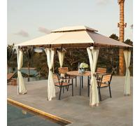 COSTWAY Pavillon métallique 3x4m, pavillon de jardin avec 4 parois latérales amovibles, tente de jardin de luxe, tente de réception stable, bâche de toit pour pique-nique, barbecue, mariages (brun)