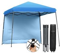 COSTWAY Pavillon pliable 3x3m avec paroi latérale amovible Pop-up Pavillon réglable en hauteur Pavillon de jardin Tente de réception avec sac à roulettes pour le camping et les fêtes Bleu